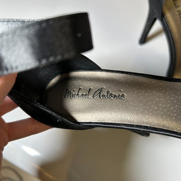 Michael Antonio Black Silver Sparkling Gem Bling Stiletto Heels Ankle Strap Sz 7 - Picture 8 of 12